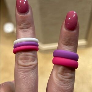 Stacked Silicone Rings in Pink, Purple & White